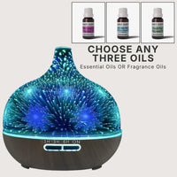 Alfie 3D glass aromatherapy diffuser (dark) bundle with remote and choice of 3 oils - Seven Scents NZ