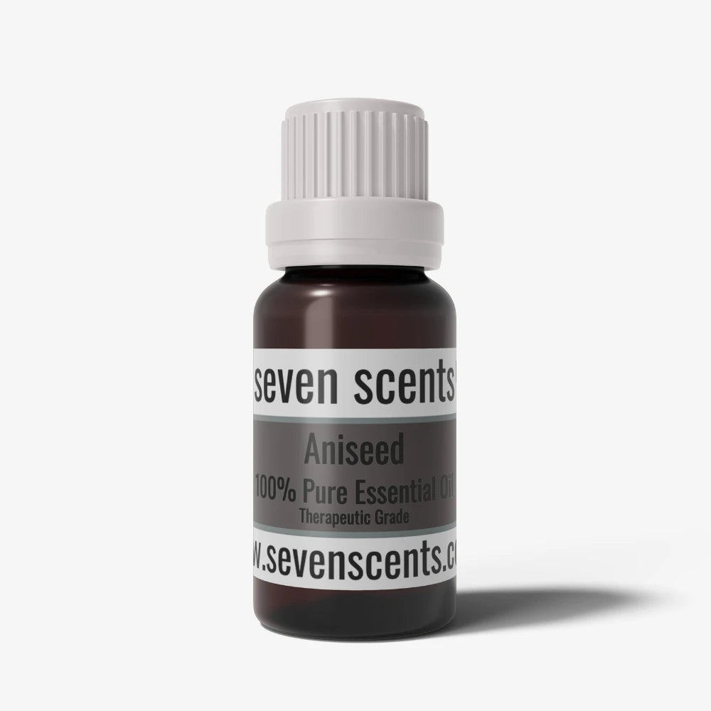 Aniseed essential oil bottle by Seven Scents with a white cap on a white background