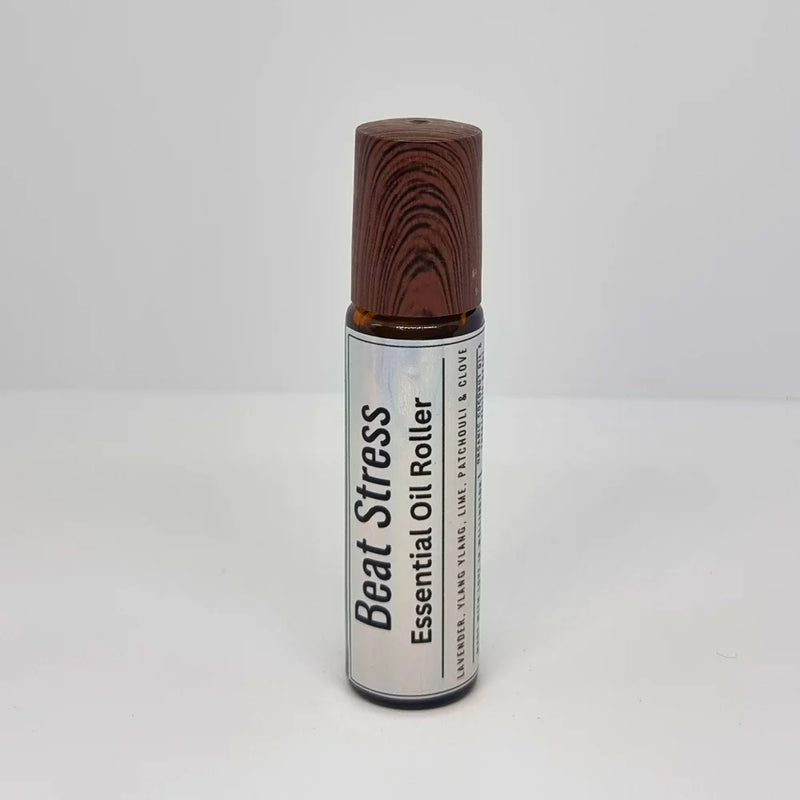 Beat Stress essential oil roller blend in a 10ml glass roll-on bottle - by Seven Scents