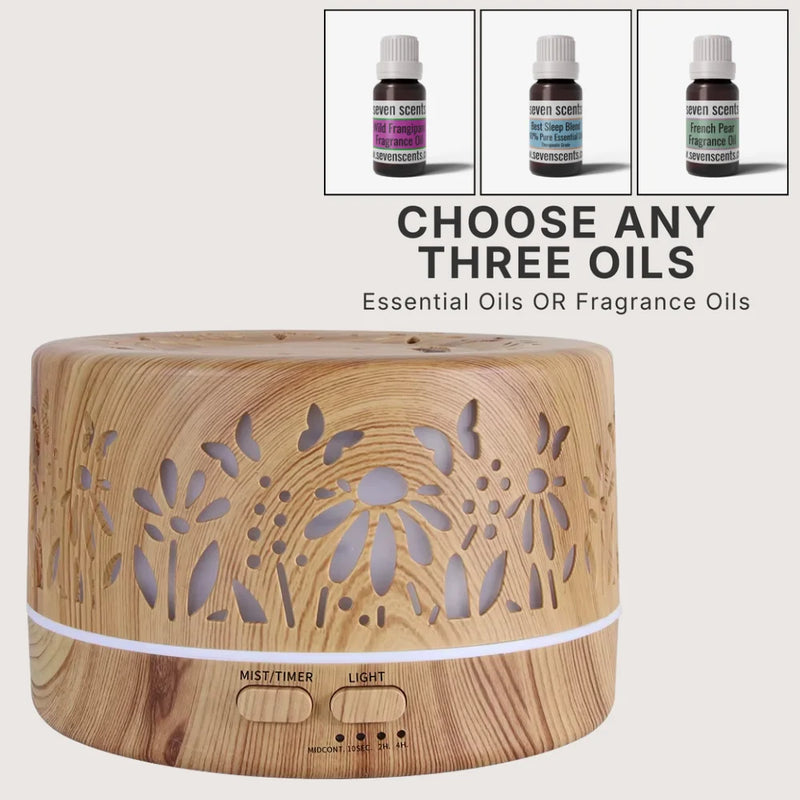 Bella floral botanical essential oil diffuser bundle with choice of 3 oils - Seven Scents NZ