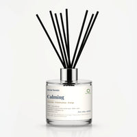 Calming Reed Diffuser by Seven Scents - 200ml clear glass bottle with black reeds and a silver collar