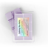 Pack of 'Calming Wax Melts' by seven scents on a white background