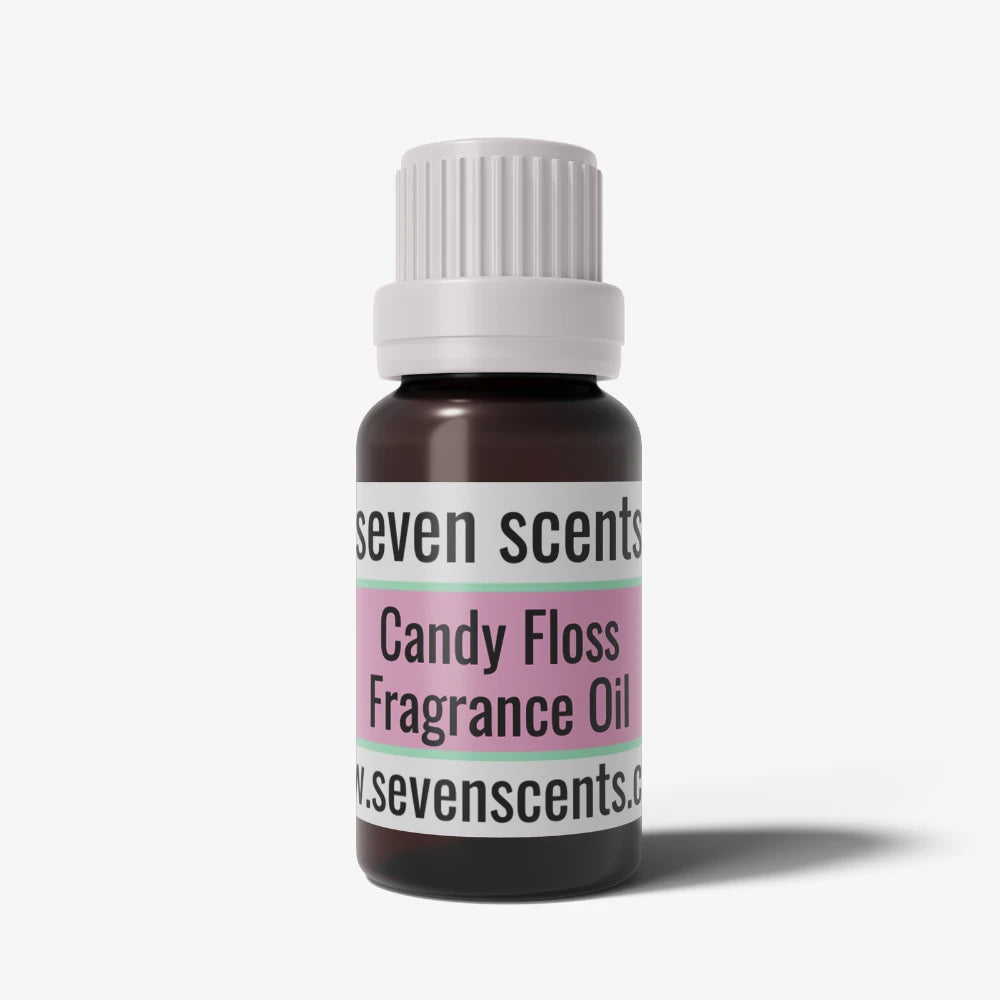 Candy floss fragrance oil bottle with a white cap on a white background