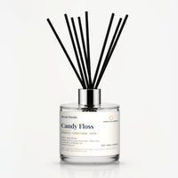 Candy Floss Reed Diffuser by Seven Scents - 200ml clear glass bottle with black reeds and a silver collar