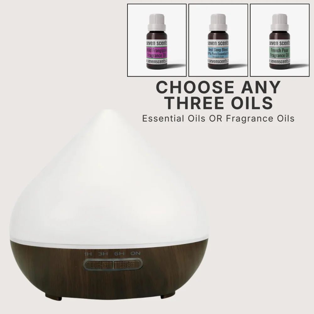 Celia classic aromatherapy diffuser (dark) bundle with choice of 3 oils - Seven Scents NZ