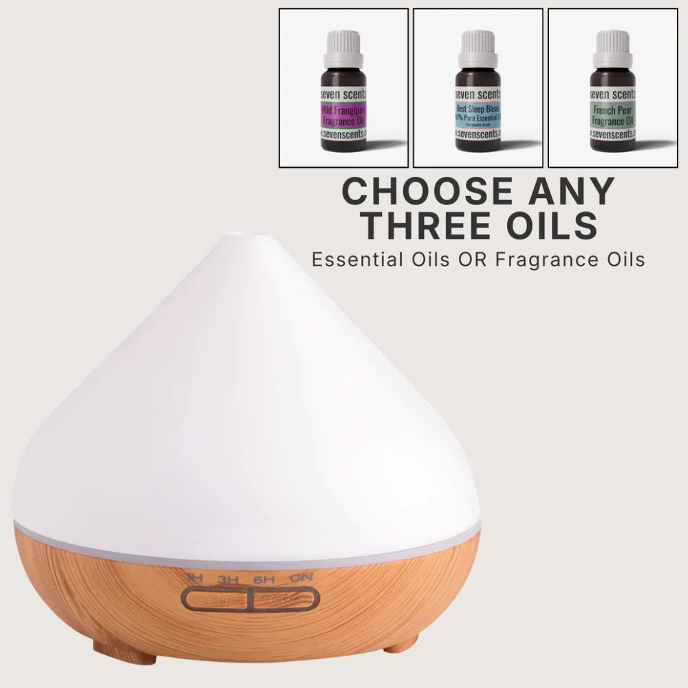 Celia classic aromatherapy diffuser (light) bundle with choice of 3 oils - Seven Scents NZ
