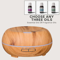 Charli low-profile essential oil diffuser (light) bundle with choice of 3 oils - Seven Scents NZ