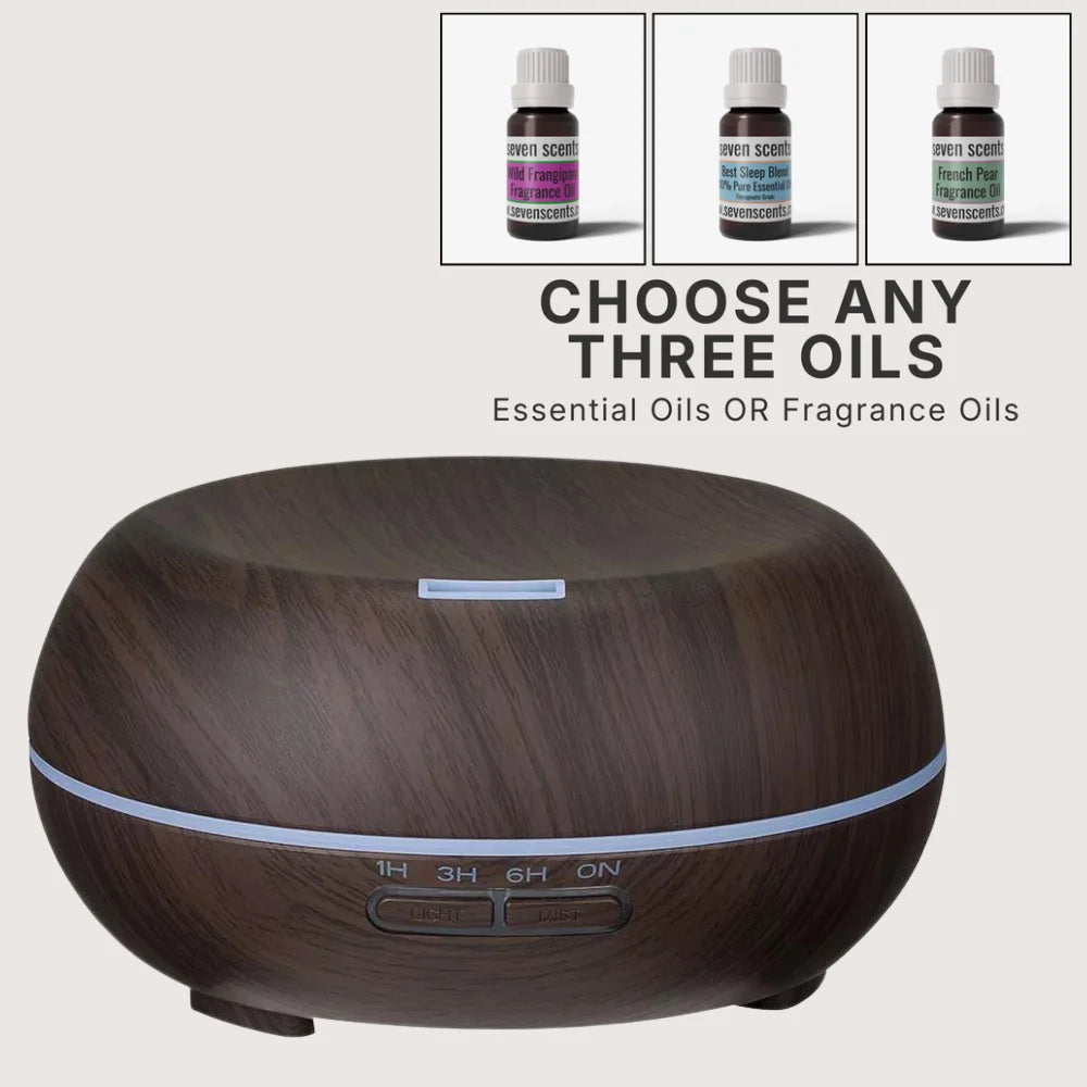 Charli low-profile essential oil diffuser (dark) bundle with choice of 3 oils - Seven Scents NZ
