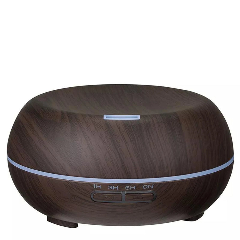 Charli essential oil diffuser in dark wood-grain, front view - Seven Scents