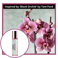 Charli perfume oil bottle with pink orchids inspired by 'Black Orchid' by Tom Ford