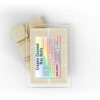 Pack of 'Creamy Coconut Wax Melts' by seven scents on a white background