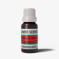 Daisies and Berries fragrance oil bottle with a white cap on a white background