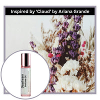 Daydream perfume oil bottle with floral background, inspired by 'Cloud' by Ariana Grande