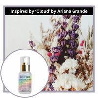 Daydream perfume spray inspired by 'Cloud' by Ariana Grande with floral background