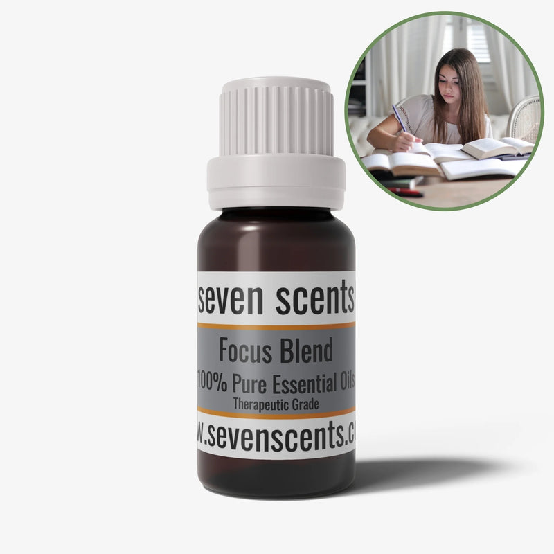 Focus essential oil blend in a 10ml amber glass bottle - by Seven Scents