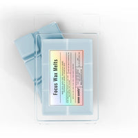 Pack of 'Focus Wax Melts' by seven scents on a white background