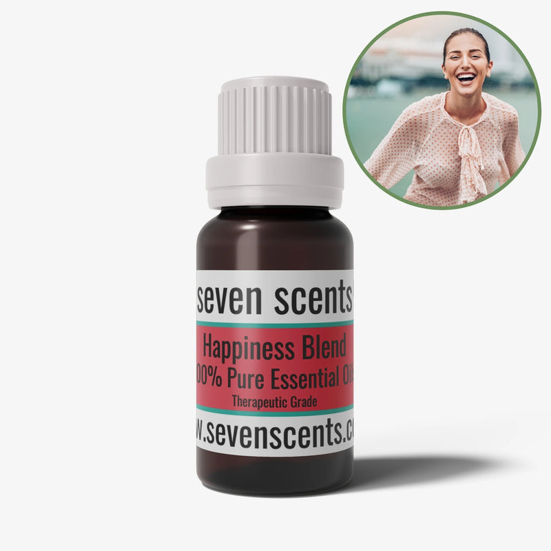 Happiness essential oil blend in a 10ml amber glass bottle - by Seven Scents