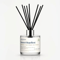 Insect Repellent Reed Diffuser by Seven Scents - 200ml clear glass bottle with black reeds and a silver collar