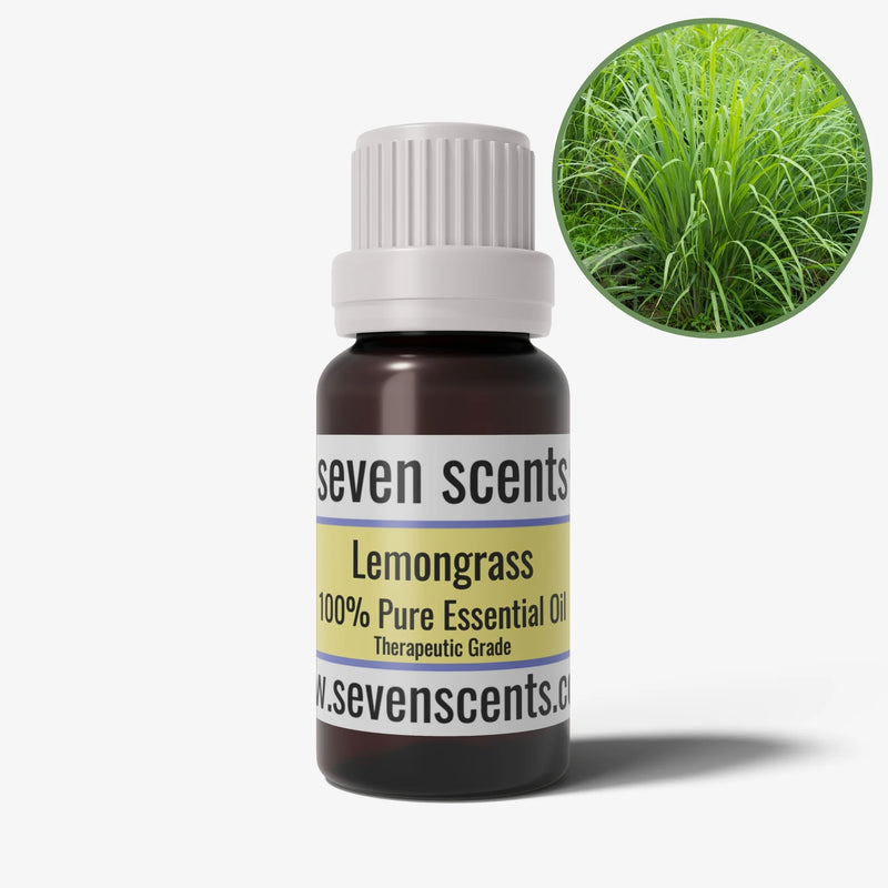 Lemongrass essential oil in a 10ml amber glass bottle - by Seven Scents