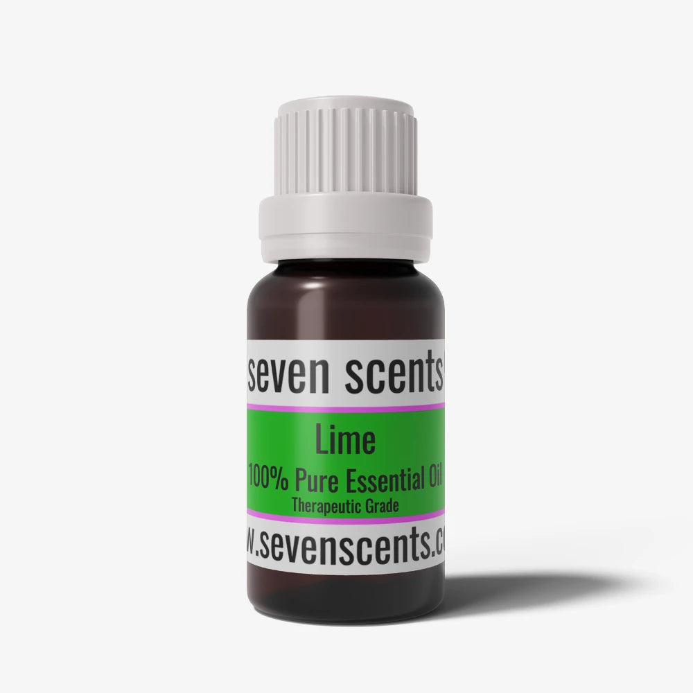 Lime Essential Oil bottle with a white cap on a white background