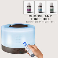 Luca wood grain aromatherapy diffuser bundle with remote and choice of 3 oils - Seven Scents NZ