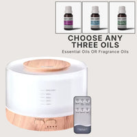 Luca wood grain essential oil diffuser bundle with remote and choice of 3 oils - Seven Scents NZ