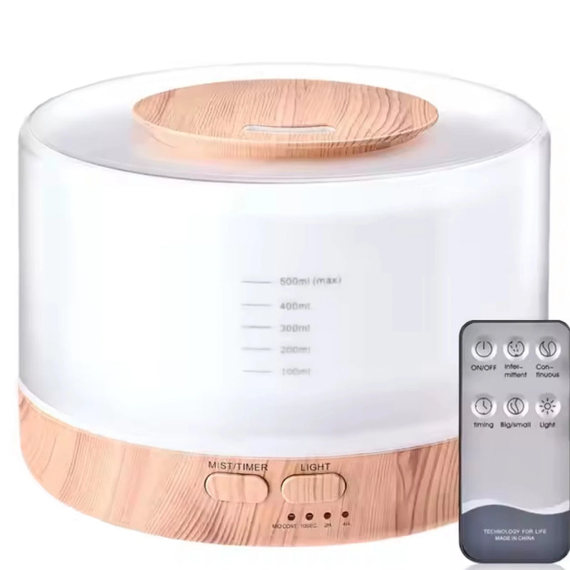 Luca essential oil diffuser in light wood-grain, front view - Seven Scents