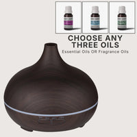 Lucy dark wood grain essential oil diffuser bundle with choice of 3 oils - Seven Scents NZ