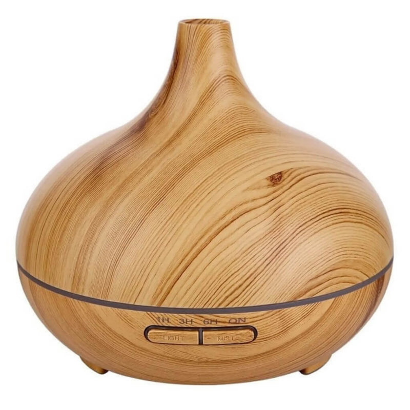 Lucy essential oil diffuser in light wood-grain, front view - Seven Scents