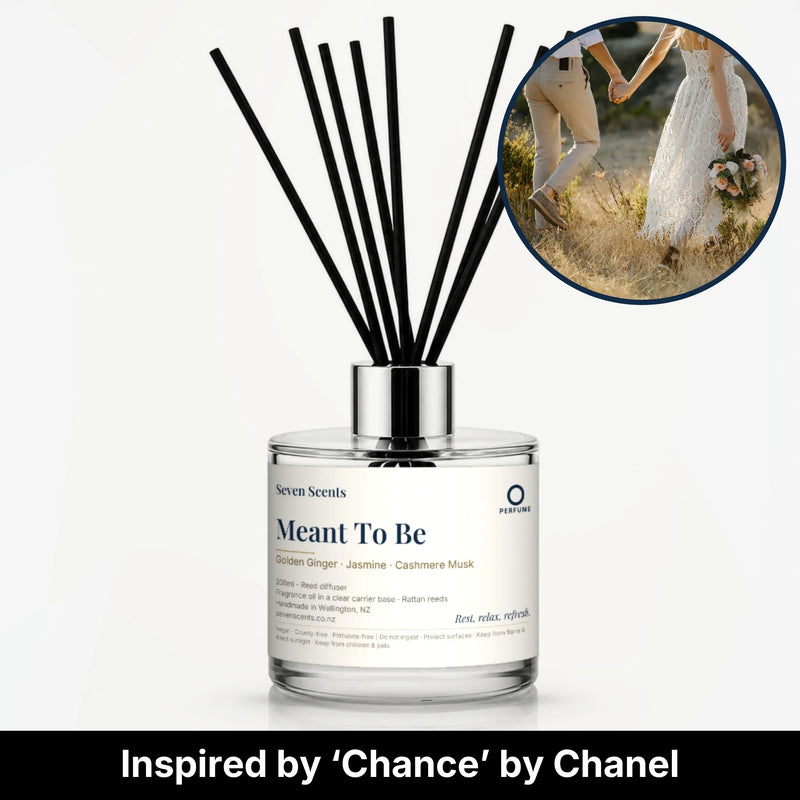Meant To Be Reed Diffuser by Seven Scents - glass bottle with a bride and groom walking hand in hand