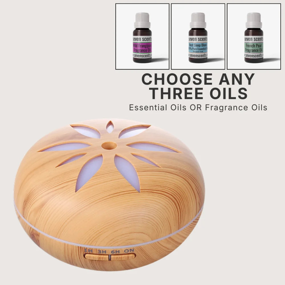 Mila 550ml large capacity oil diffuser bundle with remote and choice of 3 oils - Seven Scents NZ