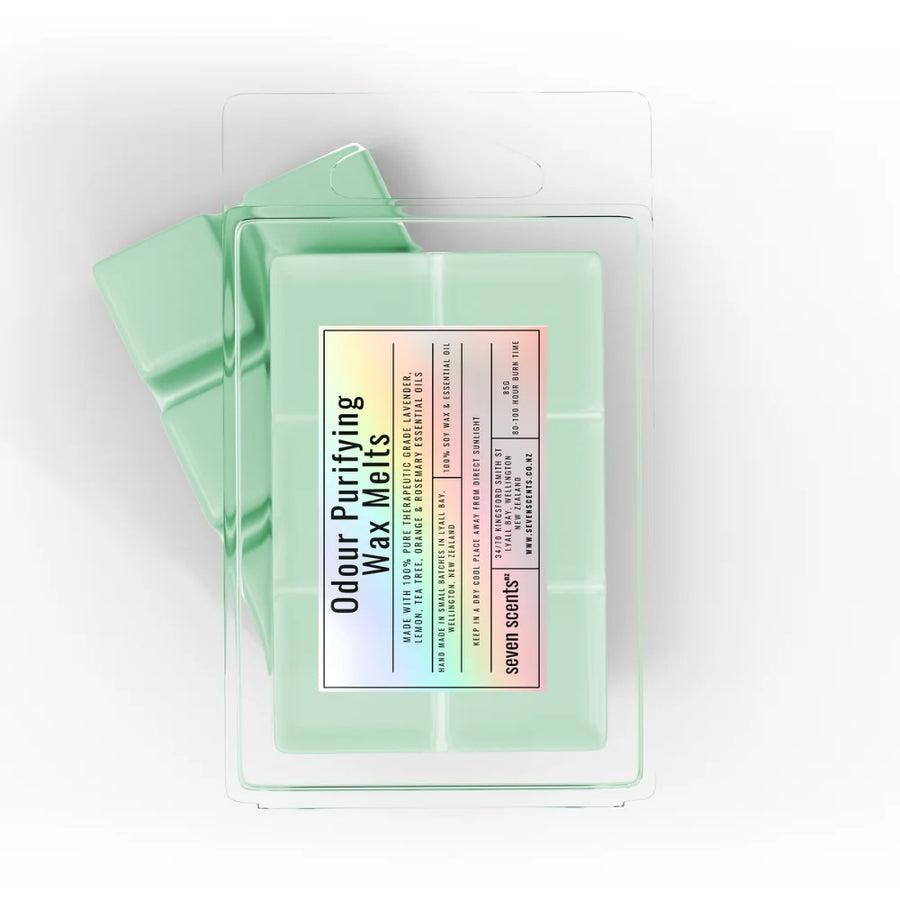 Pack of 'Odour Purifying Wax Melts' by seven scents on a white background
