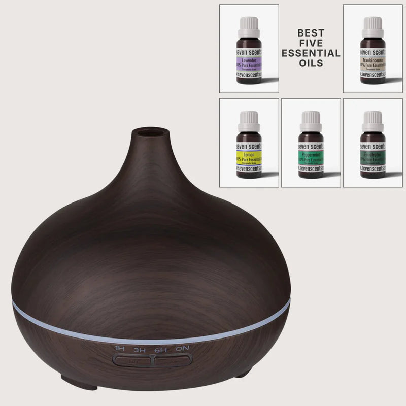Oil Diffuser Starter Kit + 5 Essential Oils - diffuser and essential oil gift set by Seven Scents