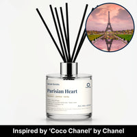 Parisian Heart Reed Diffuser by Seven Scents - glass bottle with the Eiffel Tower at a pink sunset