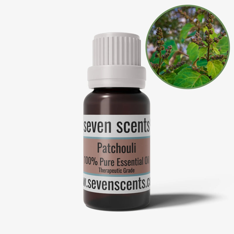 Patchouli essential oil in a 10ml amber glass bottle - by Seven Scents