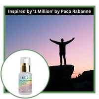Silhouette of a person on a mountain with RF10 perfume, inspired by  '1 Million' by Paco Rabanne