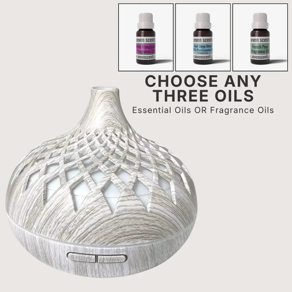 Richie [grey] lattice cutout oil diffuser bundle with choice of 3 oils - Seven Scents NZ