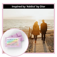 Sweet Obsession wax melts inspired by 'Addict' by Dior with a couple walking on a beach.
