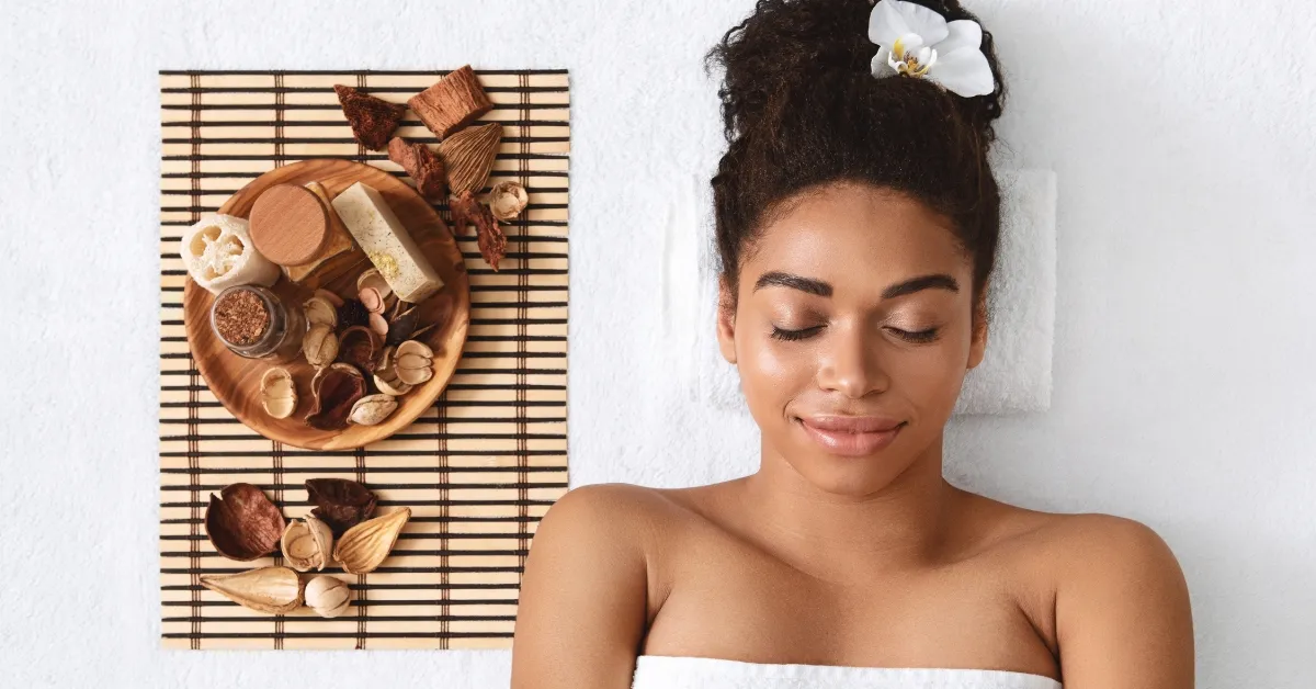 Peaceful girl having an aromatherapy bath